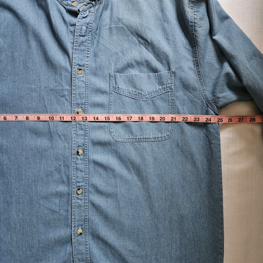Vintage Denim Shirt Mens XL Band Collar Grandad Collar Timeless Button Up - Picture 6 of 8
